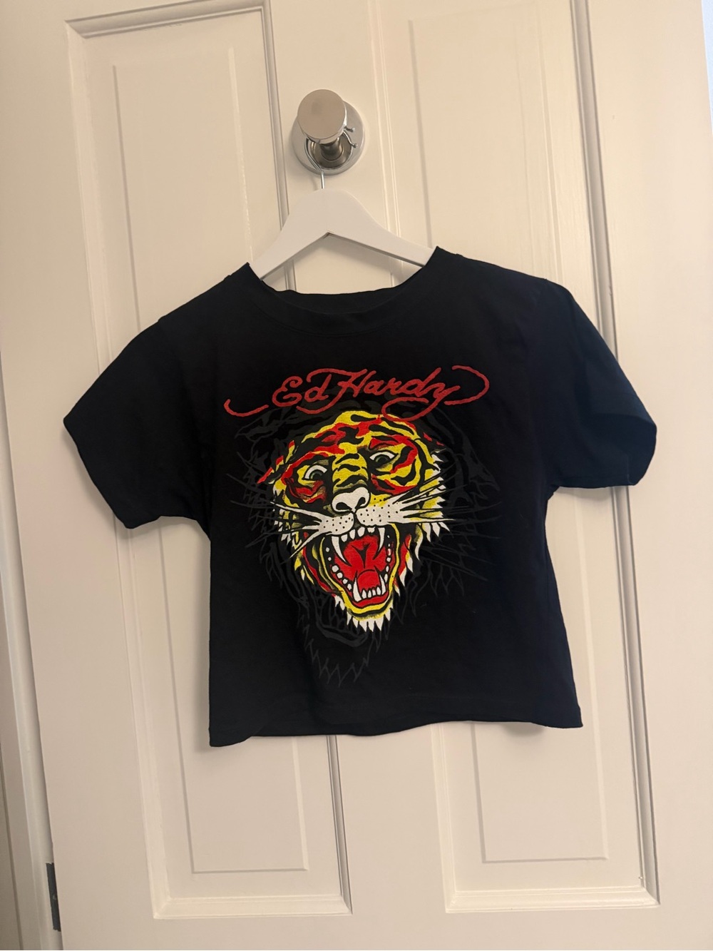 Ed Hardy Black Tee with Red and Yellow Tiger Print